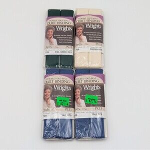 Wrights Double Fold Bias Quilt Binding 7/8" 4 Pack Lot Blue Ivory Green New